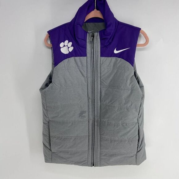 Nike Jackets & Blazers - Nike Clemson Tigers Purple Gray Logo Full Zip Quilted Puffer Vest womens M